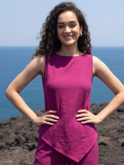 AOBA - Women Magenta Solid/Plain Cotton Top