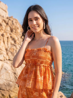 AOBA - Women Orange Printed Cotton Top