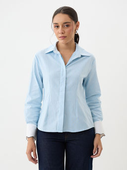 Femmella - Women Blue Stripes Cotton Shirt