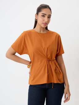 Femmella - Women Rust Solid/Plain Cotton Top