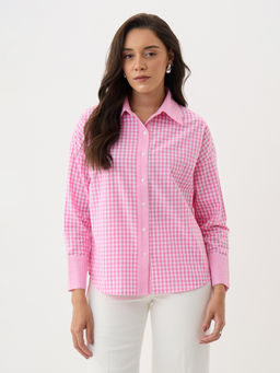 Femmella - Women Pink Checks Cotton Shirt
