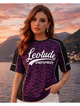 LEOTUDE - Women Purple Typography Cotton Blend T-Shirt