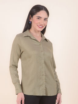 Cantabil - Women Green Solid/Plain Viscose Shirt