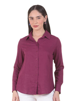 Cantabil - Women Purple Solid/Plain Viscose Shirt
