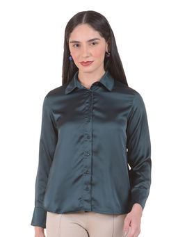 Cantabil - Women Green Solid/Plain Polyester Shirt