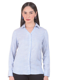 Cantabil - Women Blue Stripes Viscose Shirt