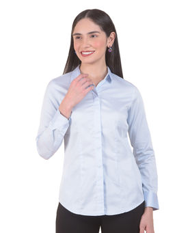 Cantabil - Women Blue Solid/Plain Cotton Shirt