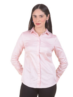 Cantabil - Women Pink Solid/Plain Cotton Shirt