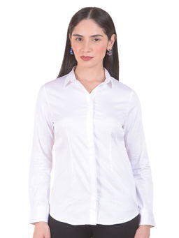 Cantabil - Women White Solid/Plain Cotton Shirt