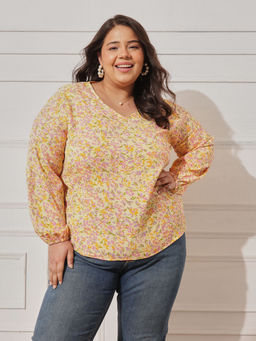 CURVY STREET - Women Yellow Floral Polyester Top