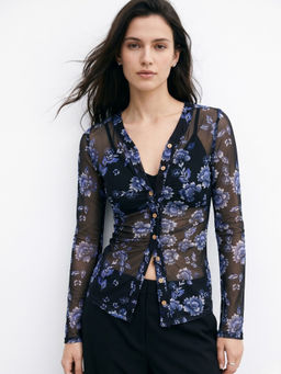 Outzidr - Women Blue Floral Polyester Top