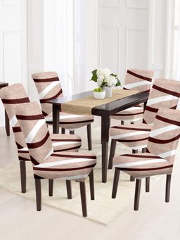 Cortina - Non-Slip Dining Chair Cover Set of 6 Abstract Printed - Beige