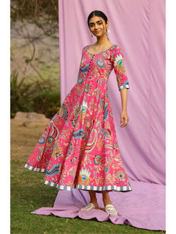 Gulaal - Morni Pink Pure Cotton Fit & Flare Dress