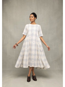 Sutra Art of Clothing - Ivory & Blue Checkered Jamdani Dress