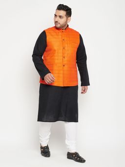 Vastramay - Men Black Cotton Blend Jacket Kurta Churidar