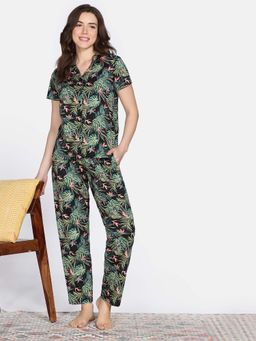 Zivame - Tap Shoe Black Knit Poly Shirt with Pyjama