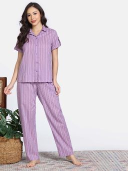 Zivame - Chinese Purple 2 Mile Fashion Woven Shirt with Pyjama