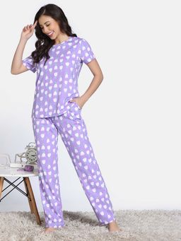 Zivame - Lavender Knit Cotton T-Shirt with Pyjama