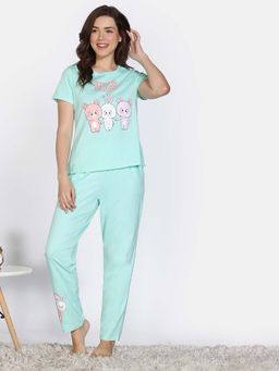 Zivame - Yucca Green Knit Cotton T-Shirt with Pyjama