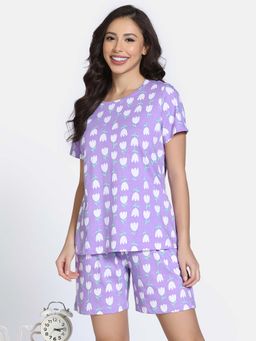 Zivame - Lavender Knit Cotton Top with Shorts