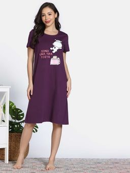 Zivame - Blackberry Purple 2 Mile Fashion Knit Cotton Night Dress