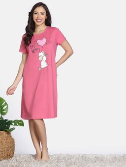 Zivame - Rapture Rose Pink 2 Mile Fashion Knit Cotton Night Dress