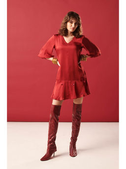 Prakriti Jaipur - Women Maroon Embellished Mini Dress