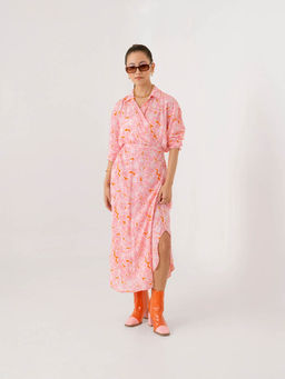 Prakriti Jaipur - Women Pink Floral Maxi Dress with Belt (Set of 2)