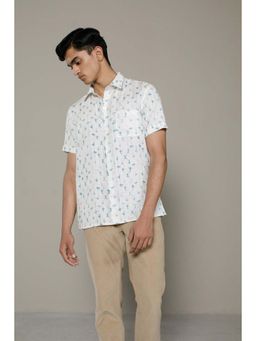 Perona - Alvaro White & Teal Print Casual Shirt