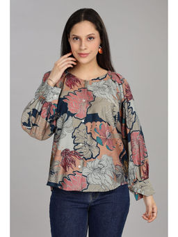 BulBul - Women Teal All Over Printed V-Neck Loose Fit Top