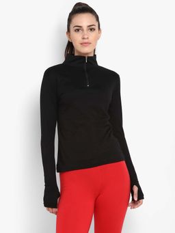 ap'pulse - Womens Hi Neck Zipper Thumb open T-shirt - Black