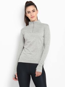 ap'pulse - Womens Hi Neck Zipper Thumb open T-shirt - Grey