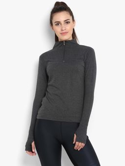 ap'pulse - Womens Hi Neck Zipper Thumb open T-shirt - Charcoal