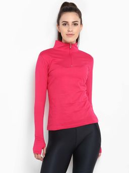 ap'pulse - Womens Hi Neck Zipper Thumb open T-shirt - Pink