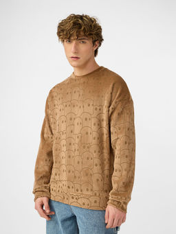 The Souled Store - Originals Corduroy Mr. Souls Pattern Men Oversized Beige Sweatshirt