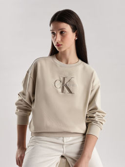 Calvin Klein - Beige Relaxed-Fit Cotton Crew Neck sweatshirt