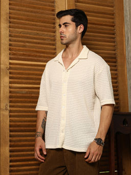 Campus Sutra - Men's Daisy White Oval-Tactile Knit Shirt