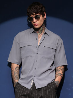 Campus Sutra - Men's Moon Grey Oversized Utility Shirt