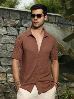 Campus Sutra - Men's Chocolate Brown Solid-Knit Oversized Shirt