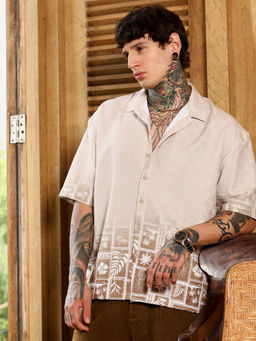 Campus Sutra - Men's Ecru Beige Tropics Ombre-Tactile Shirt