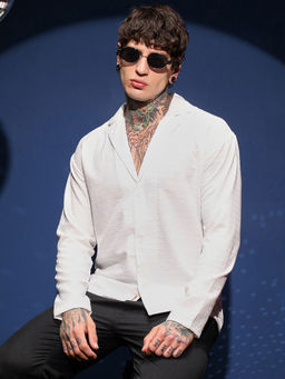 Campus Sutra - Men's Daisy White Striped Cuban Shirt