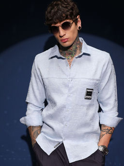 Campus Sutra - Men's Daisy Blue Corroded-Tactile Shirt