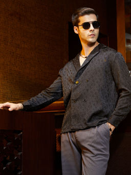 Campus Sutra - Men's Midnight Black Double-Breasted Mosaic Shirt