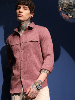 Campus Sutra - Men's Rouge Pink Aztec-Tactile Modular Shirt