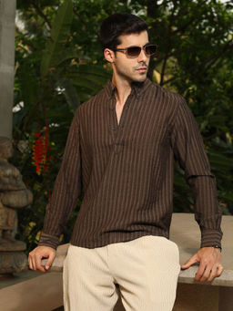 Campus Sutra - Men's Mocha Brown Edge-Lined Half-Placket Shirt