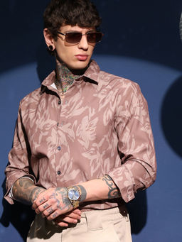 Campus Sutra - Men's Mocha Brown Florique Imprint Shirt
