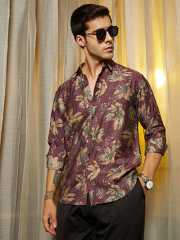 Campus Sutra - Men's Plum Purple Withering-Bloom Shirt