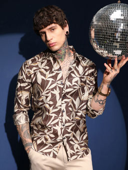 Campus Sutra - Men's Chocolate Brown Flore Noir Shirt