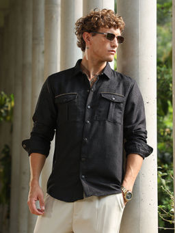 Campus Sutra - Men's Onyx Black Tactile-Utility Relaxed Shirt