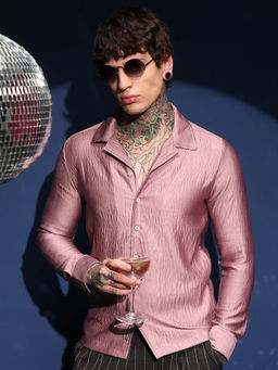 Campus Sutra - Men's Blush Pink Satin Cuban Shirt